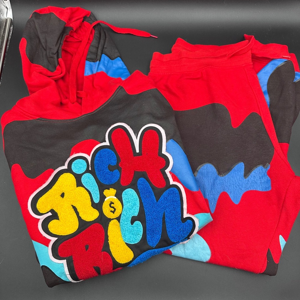 Evolution In Design Rich Rich Red Camo Hoodie Jogger Tracksuit Set Mens XL